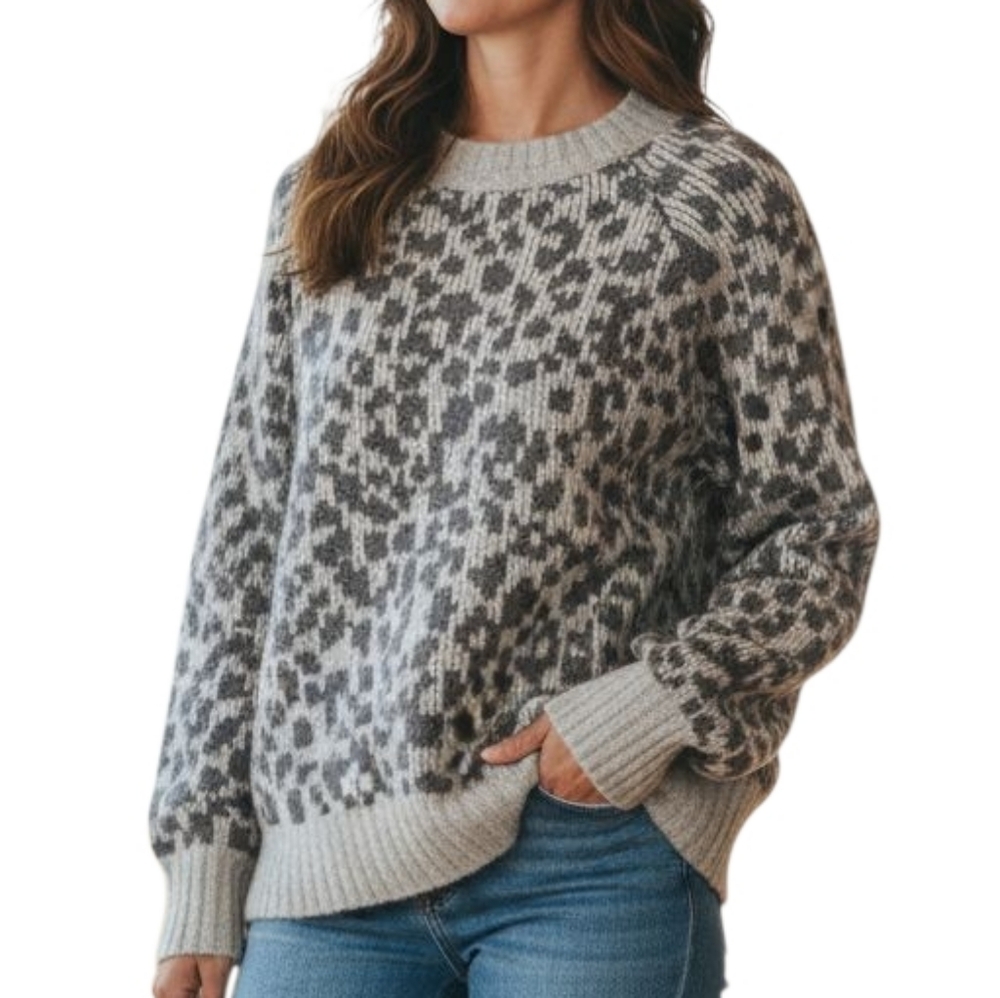 Old Navy Cozy Jacquard Knit Sweater Large Gray Geometric Oversized